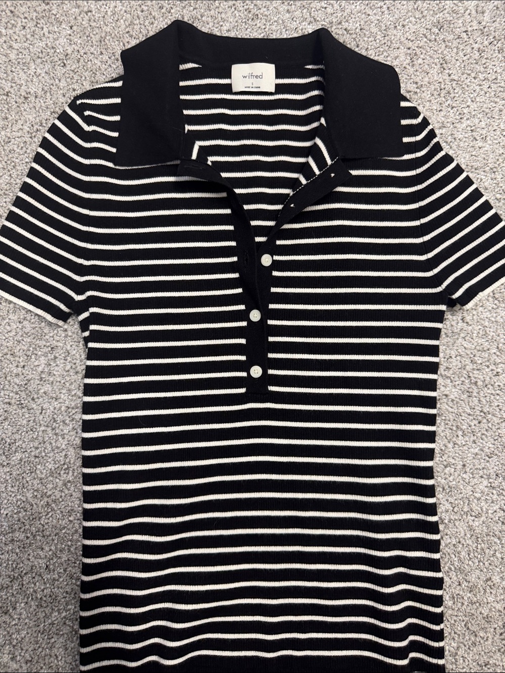 Wilfred Black and White Striped Collared Button-Front Top